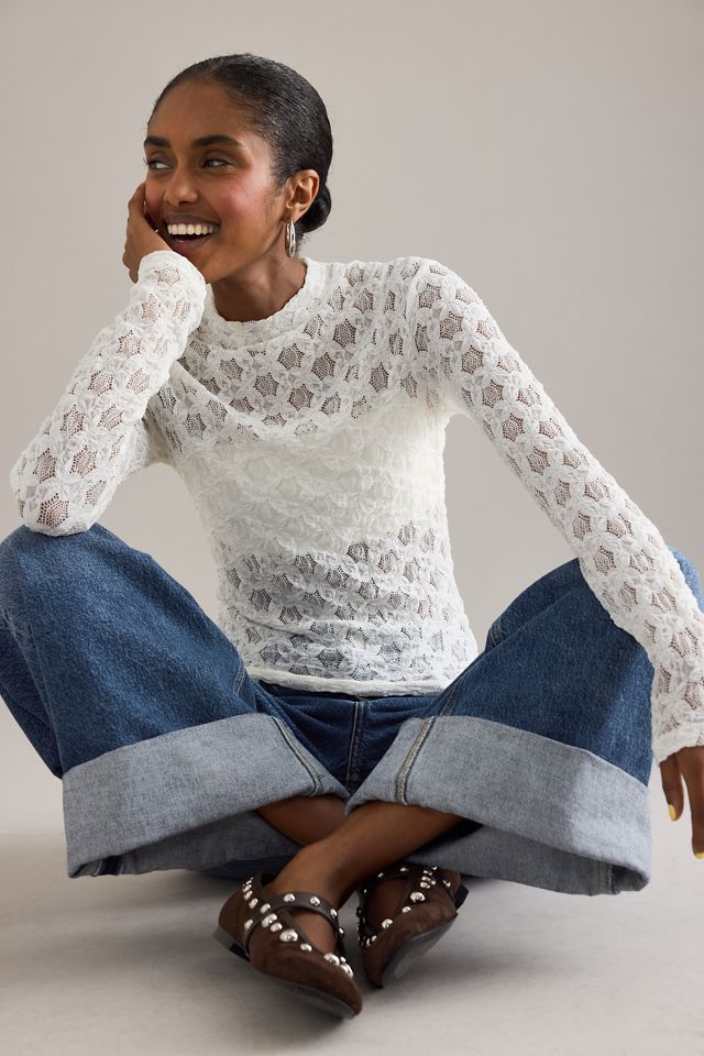 By Anthropologie Lace Turtleneck Long-Sleeve Top #2