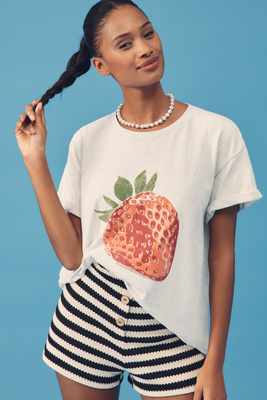 BY ANTHROPOLOGIE STRAWBERRY GRAPHIC SHORT SLEEVE TEE 