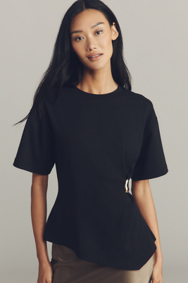 By Anthropologie Short-sleeve Hardware Gathered Top In Black