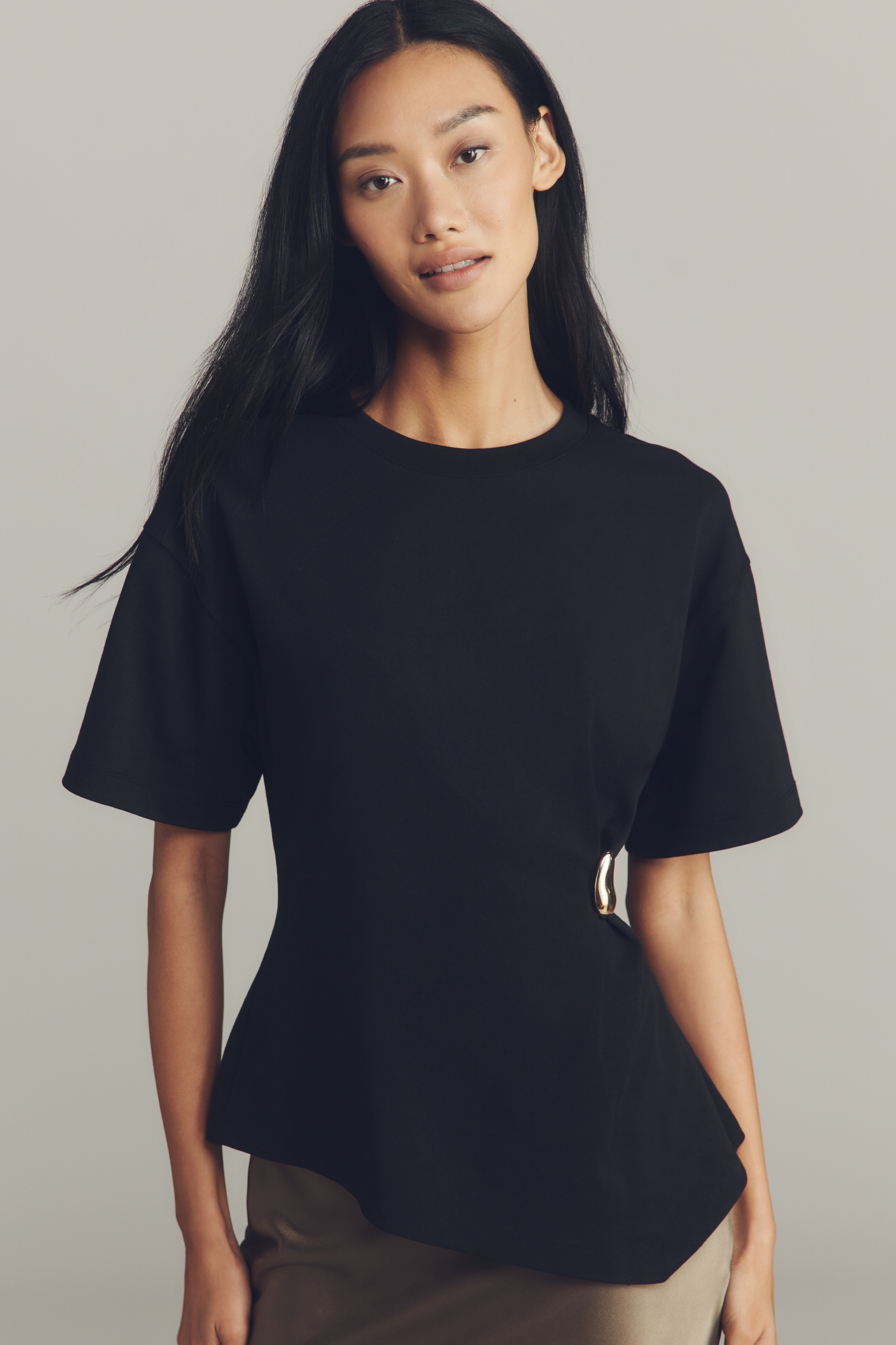 By Anthropologie Short-Sleeve Hardware Gathered Top