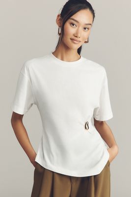 By Anthropologie Off-The-Shoulder Collared Silky Shirt