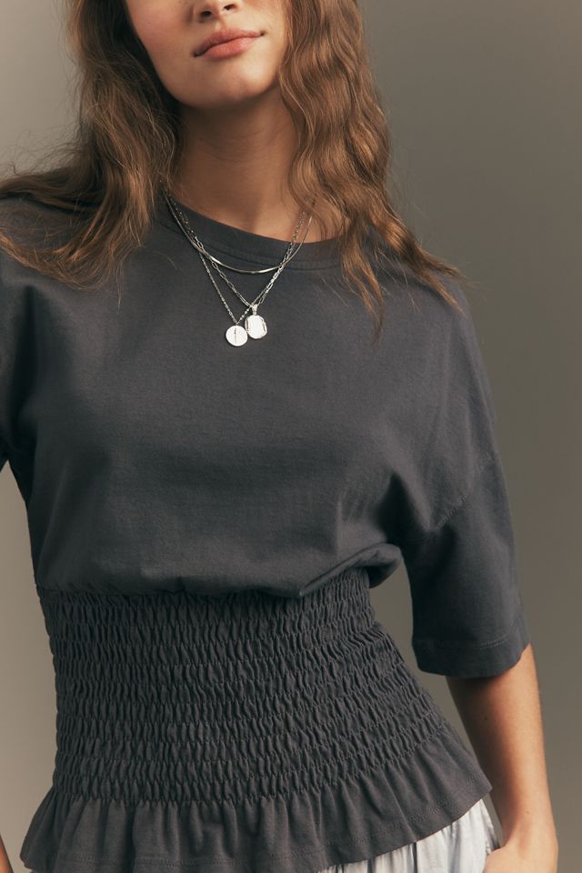 By Anthropologie Short-Sleeve Shirred Top #3