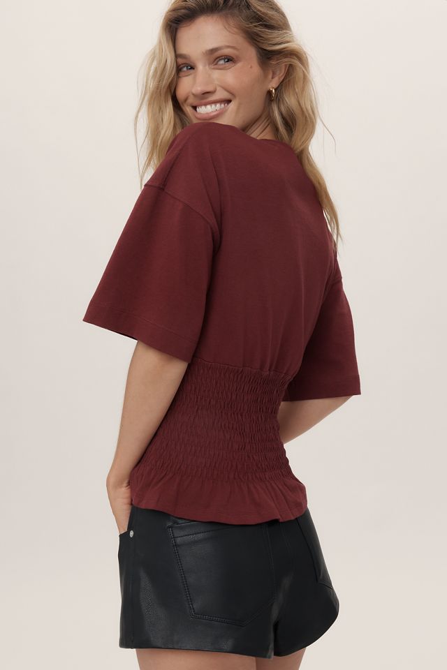 By Anthropologie Short-Sleeve Shirred Top #1