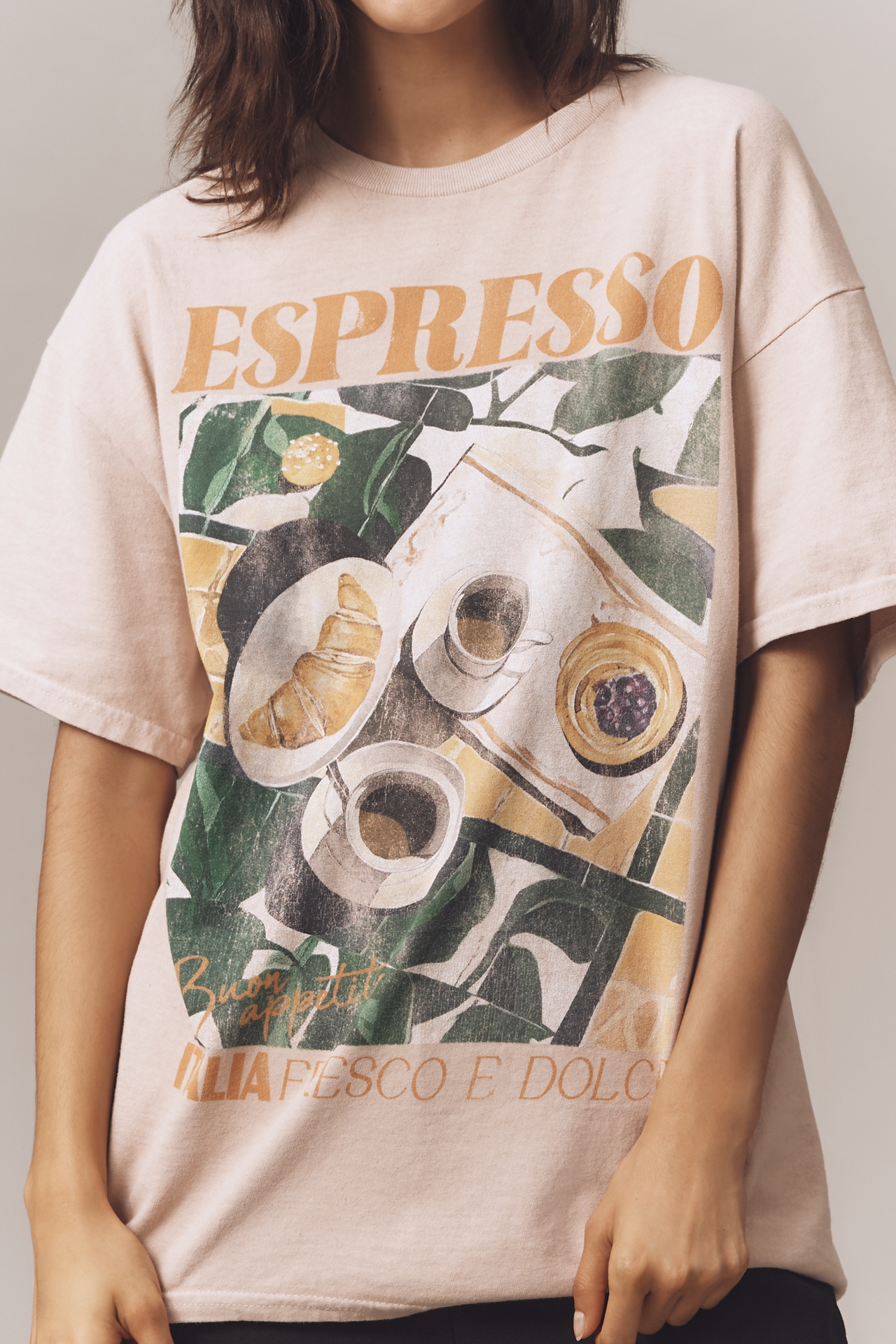 By Anthropologie Oversized Espresso Graphic Tee