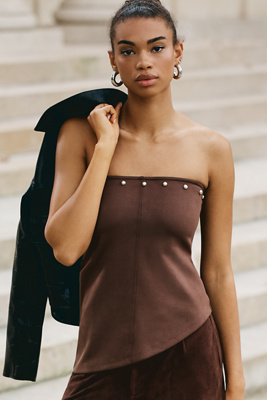 By Anthropologie Faux-suede Asymmetrical Tube Top In Brown