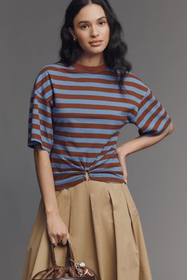 T-shirt en coton rayé à trou de serrure By Anthropologie