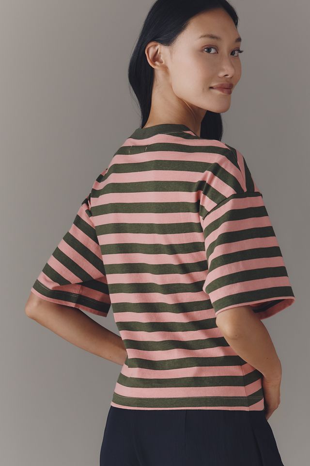 T-shirt en coton rayé à trou de serrure By Anthropologie #1