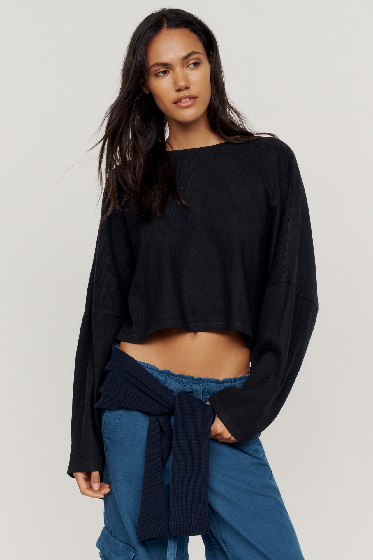 Pilcro 100% Cotton Cropped Long-Sleeve Top