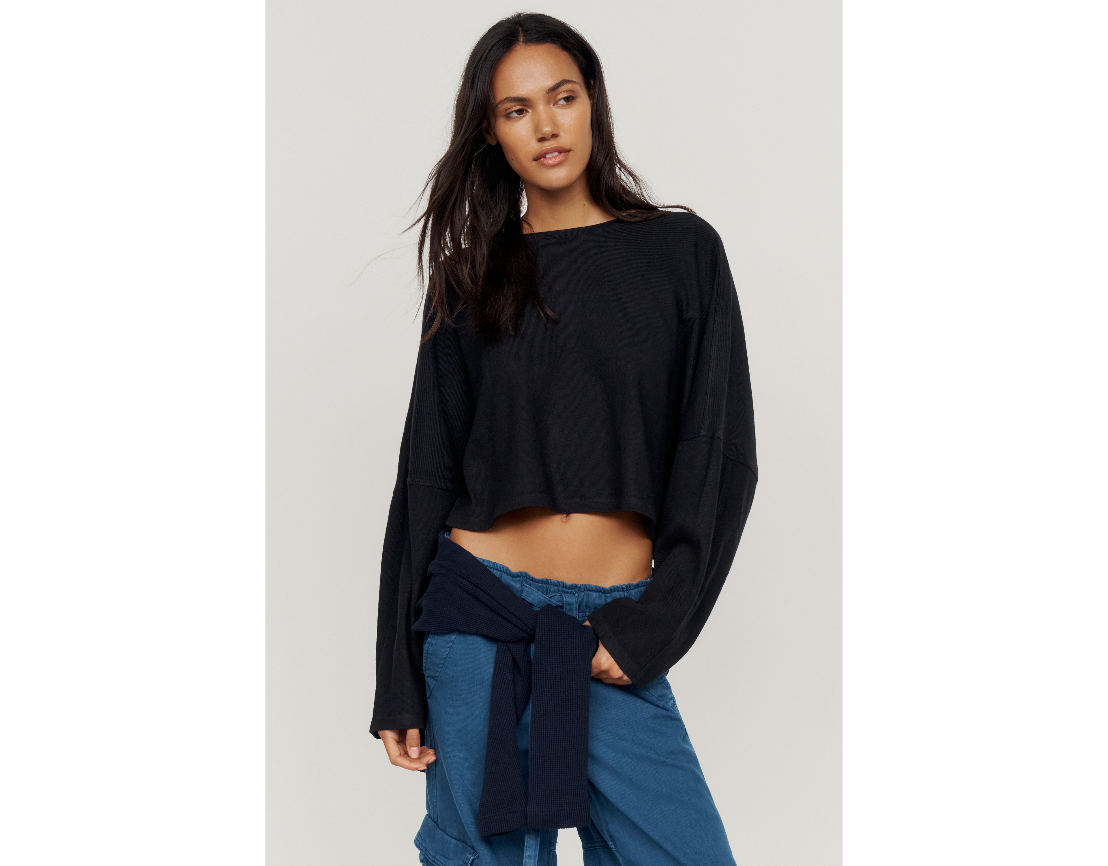 Pilcro 100% Cotton Cropped Long-Sleeve Top