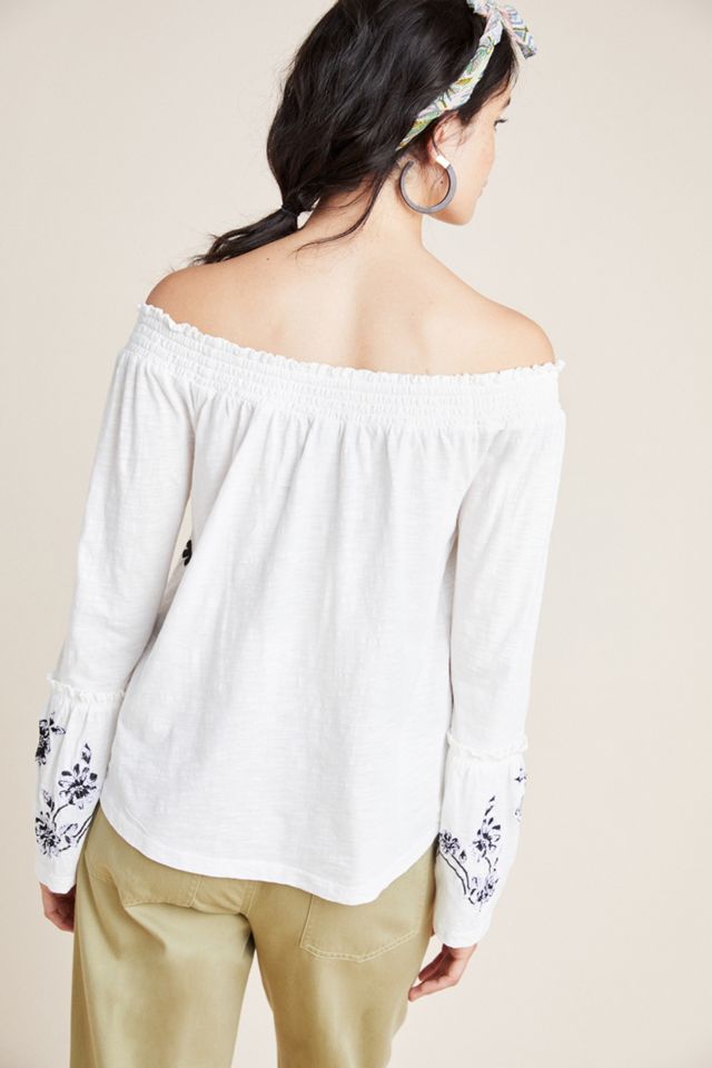 Annie Embroidered Off-The-Shoulder Blouse | Anthropologie