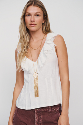 Pilcro Cotton Blend V-Neck Ruffle Tank by Anthropologie