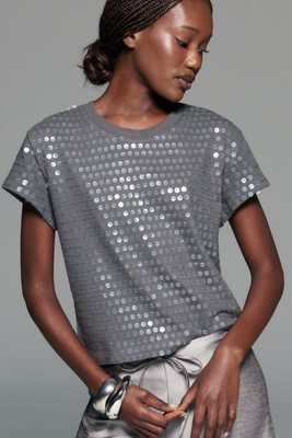Pilcro Billie 100% Cotton Sequined Tee by Anthropologie