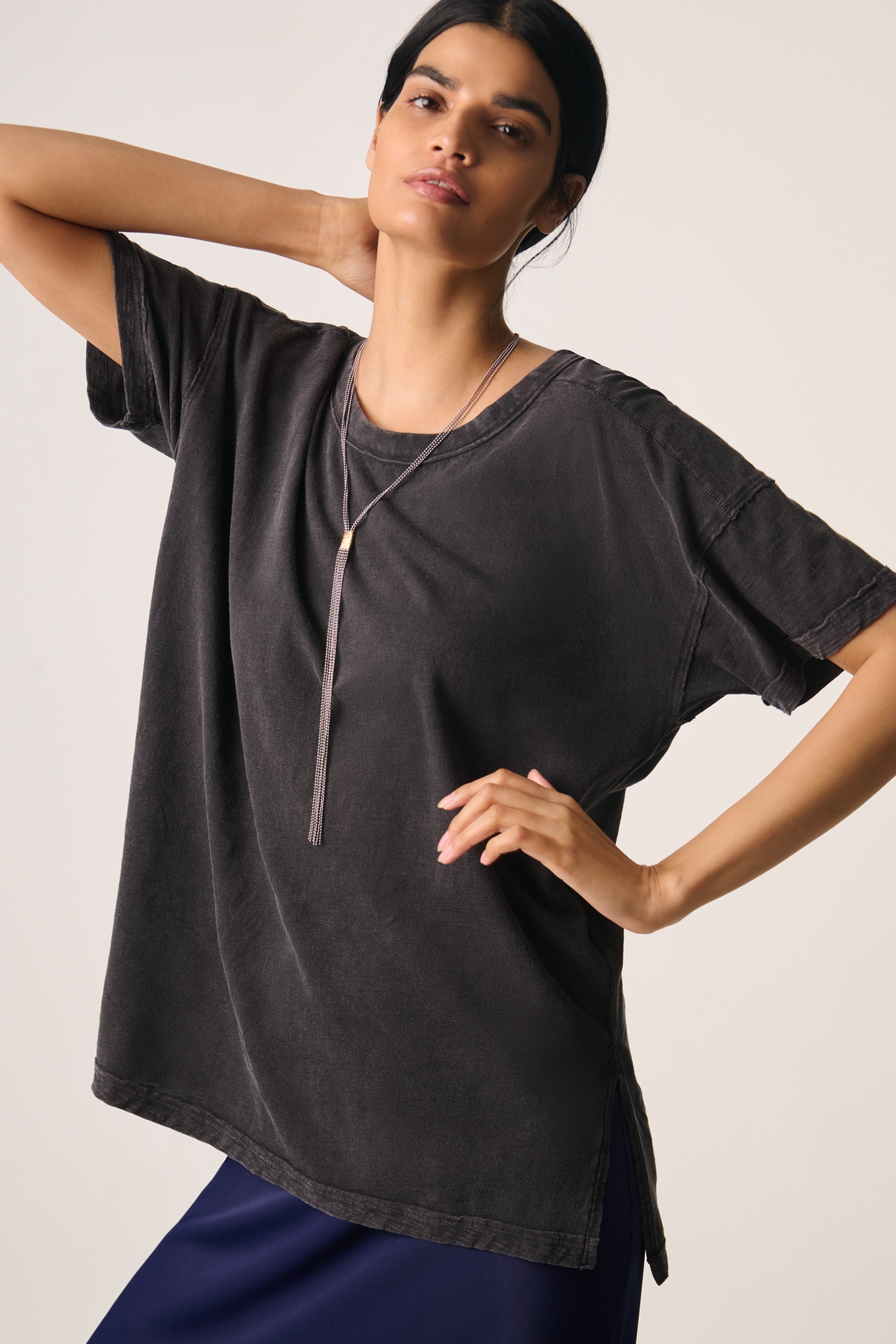 The Jordyn Cotton-Slub Crew-Neck Oversized Tee by Pilcro