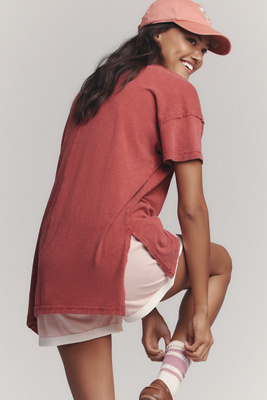 Pilcro The Jordyn Cotton-slub Crew-neck Oversized Tee By  In Red