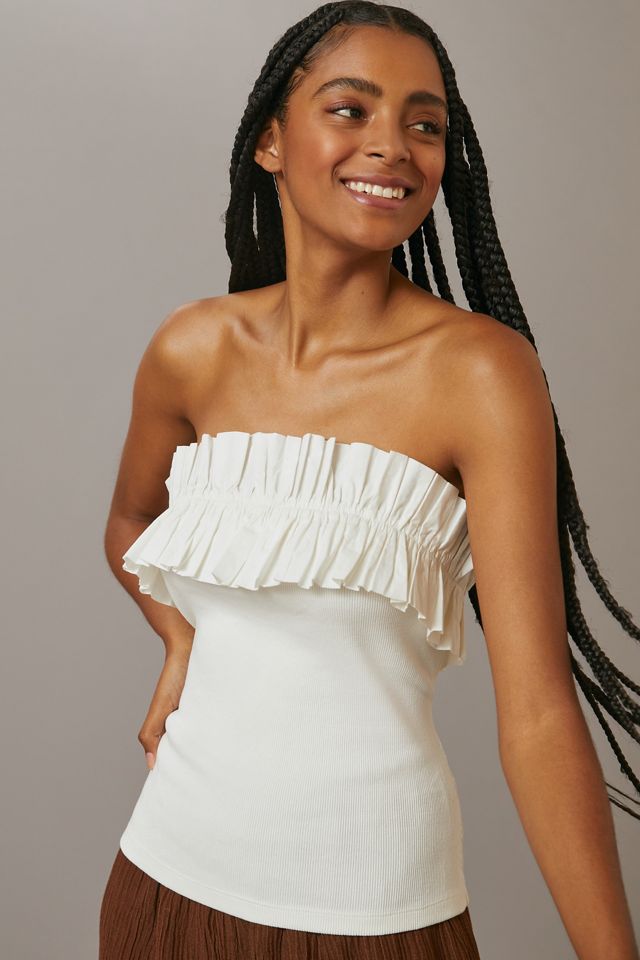 Maeve Poplin Ruffle Tube Top #3