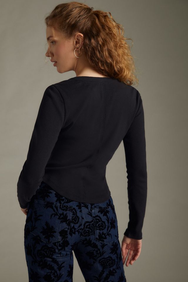 Pilcro Ribbed Long-Sleeve Henley Top #1
