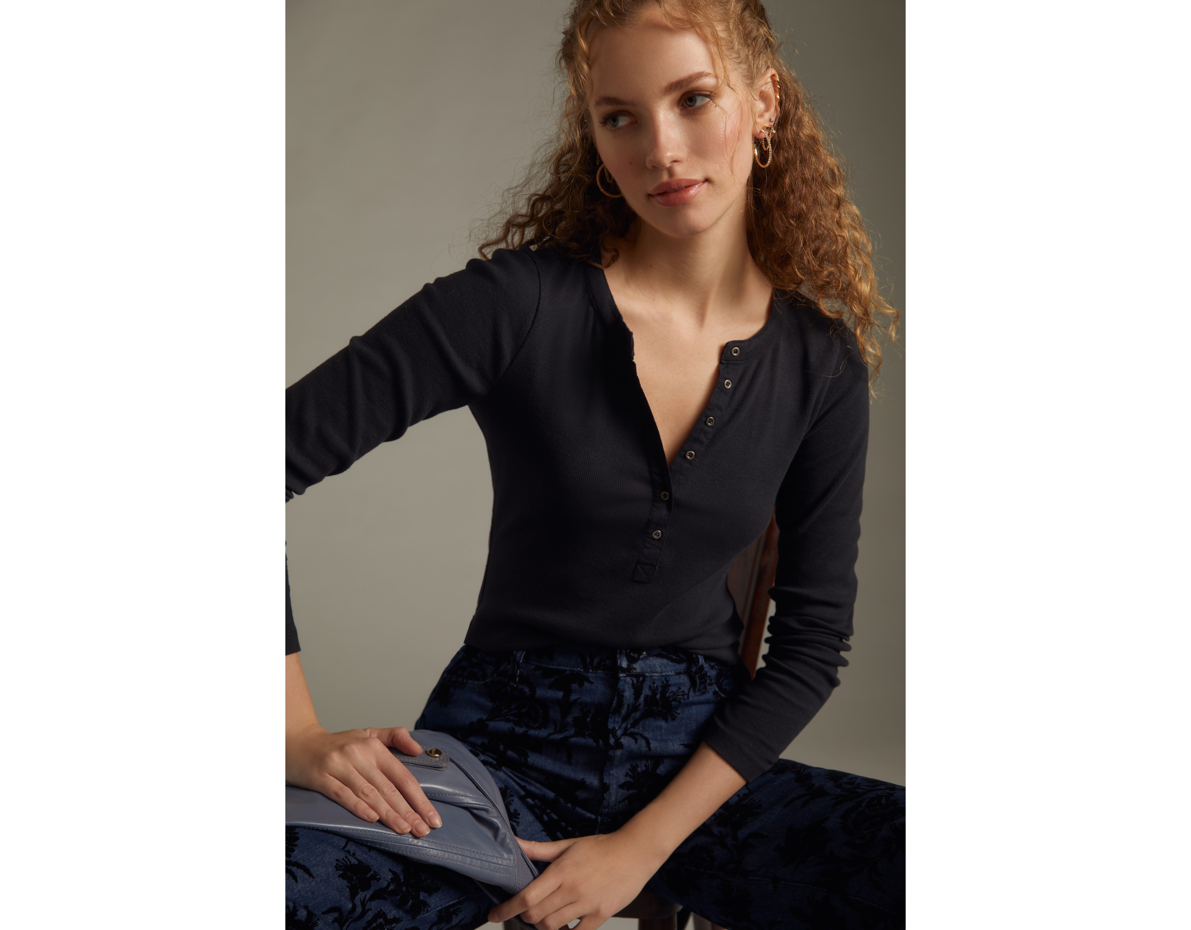 Andie Ribbed Henley Top by Pilcro
