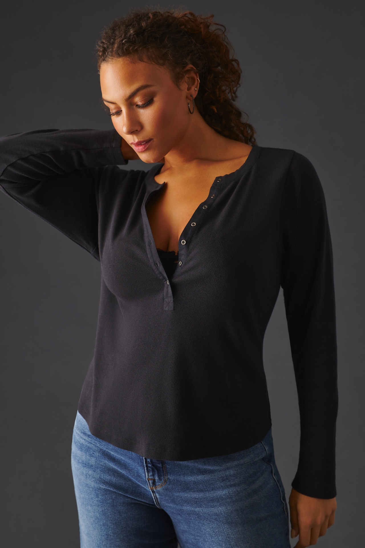 The Andie Ribbed Henley Top by Pilcro