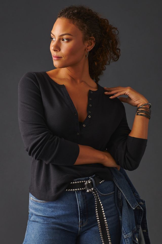 Pilcro Ribbed Long-Sleeve Henley Top #4