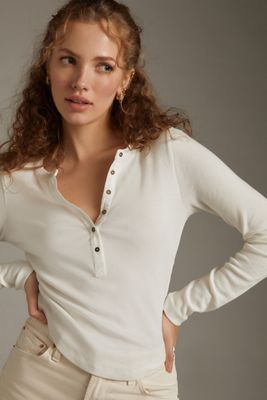 The Andie Ribbed Henley Top by Pilcro