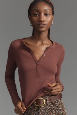The Andie Ribbed Henley Top by Pilcro