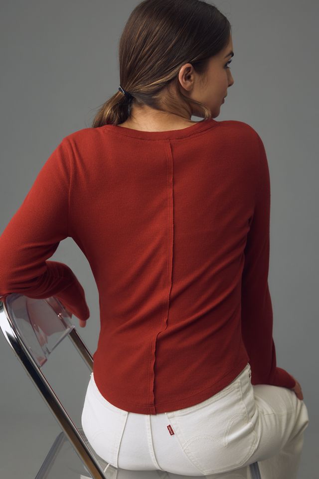 Andie Ribbed Henley Top by Pilcro #1