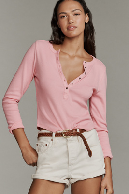 Pilcro The Andie Ribbed Henley Top By  In Pink