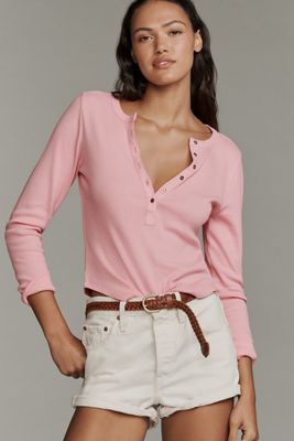 The Andie Ribbed Henley Top by Pilcro: Shimmer Edition