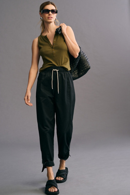 Pilcro Ribbed Henley Tank In Green
