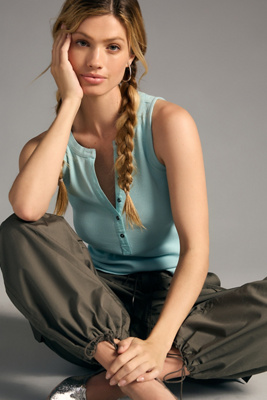Pilcro Ribbed Henley Tank In Blue