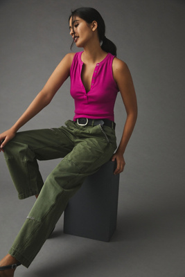 Pilcro Ribbed Henley Tank In Purple