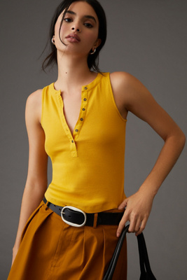 Pilcro Ribbed Henley Tank In Yellow