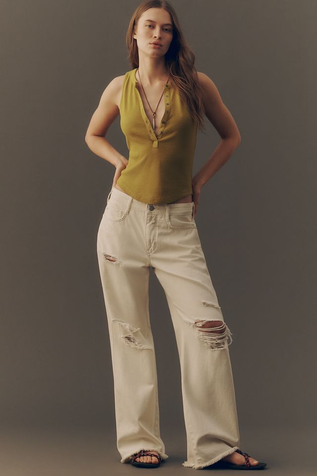 Andie Sleeveless Ribbed Henley Top by Pilcro #2