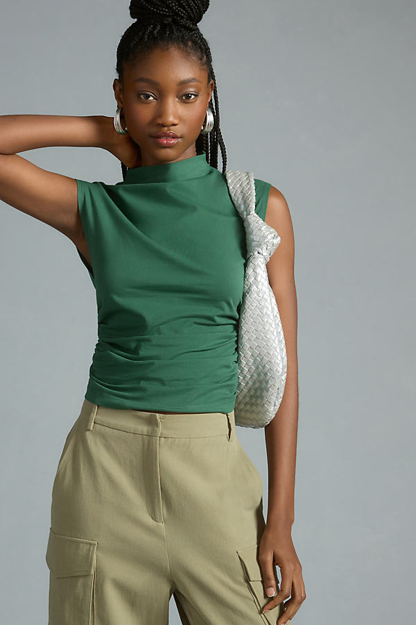 Maeve Mock-neck Shell Top In Green