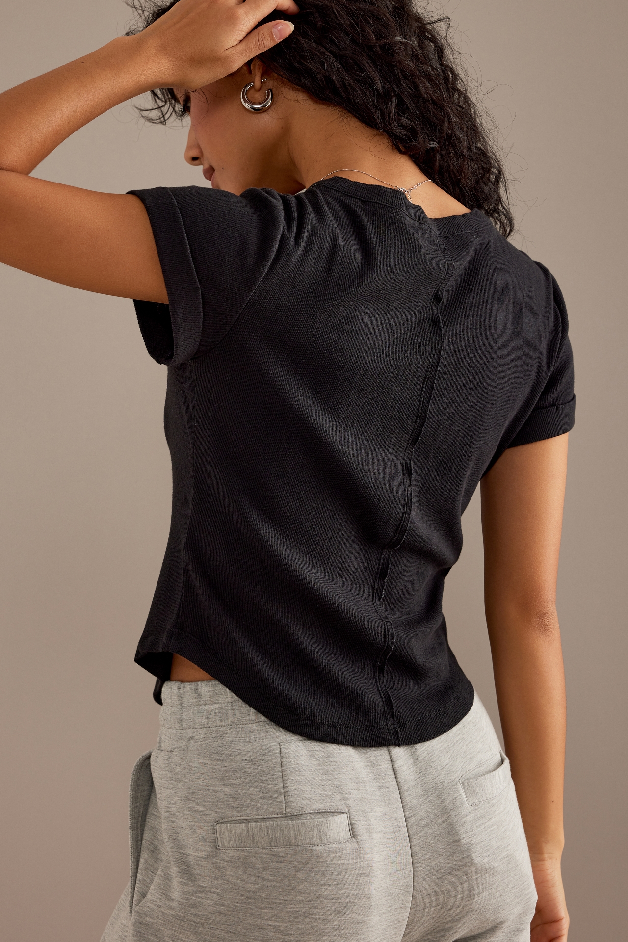 The Andie Ribbed Henley Top by Pilcro: Short-Sleeve Edition