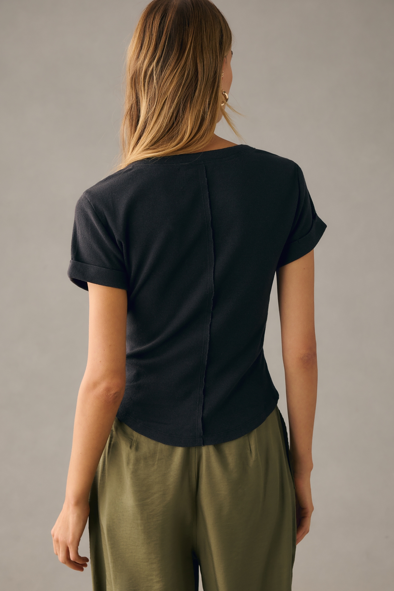 The Andie Ribbed Henley Top by Pilcro: Short-Sleeve Edition