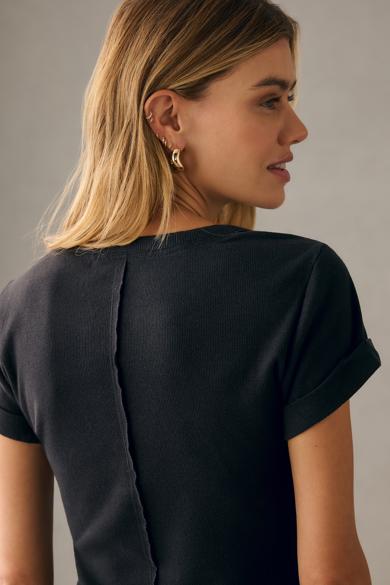 The Andie Ribbed Henley Top by Pilcro: Short-Sleeve Edition