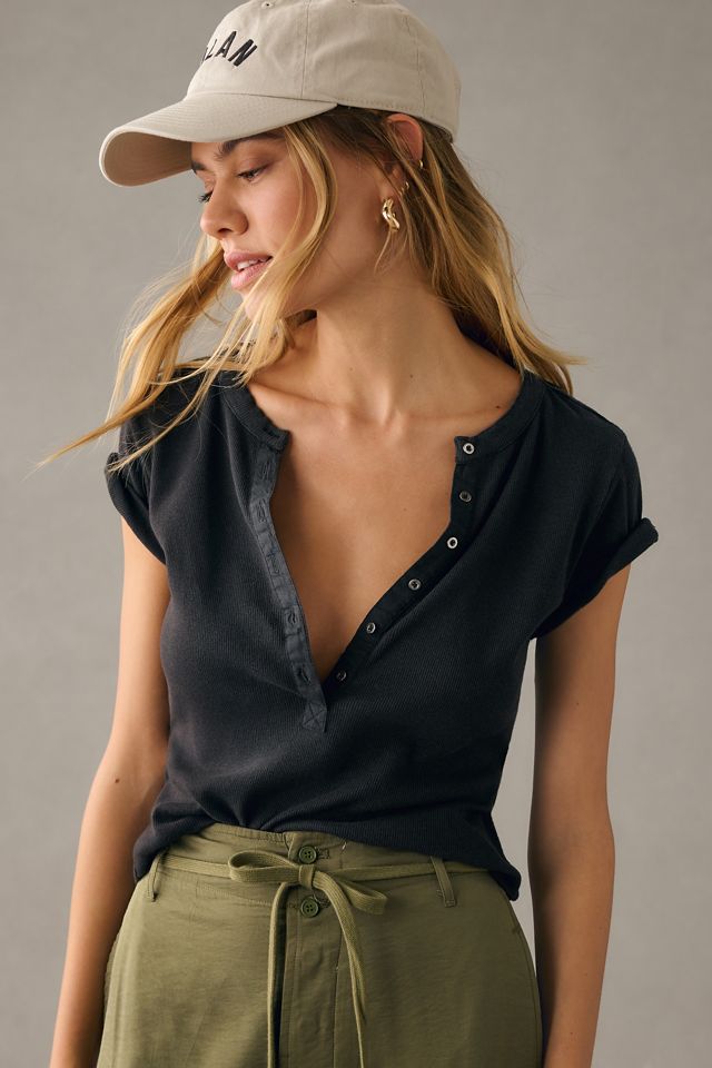 By Anthropologie Velvet Henley Blouse