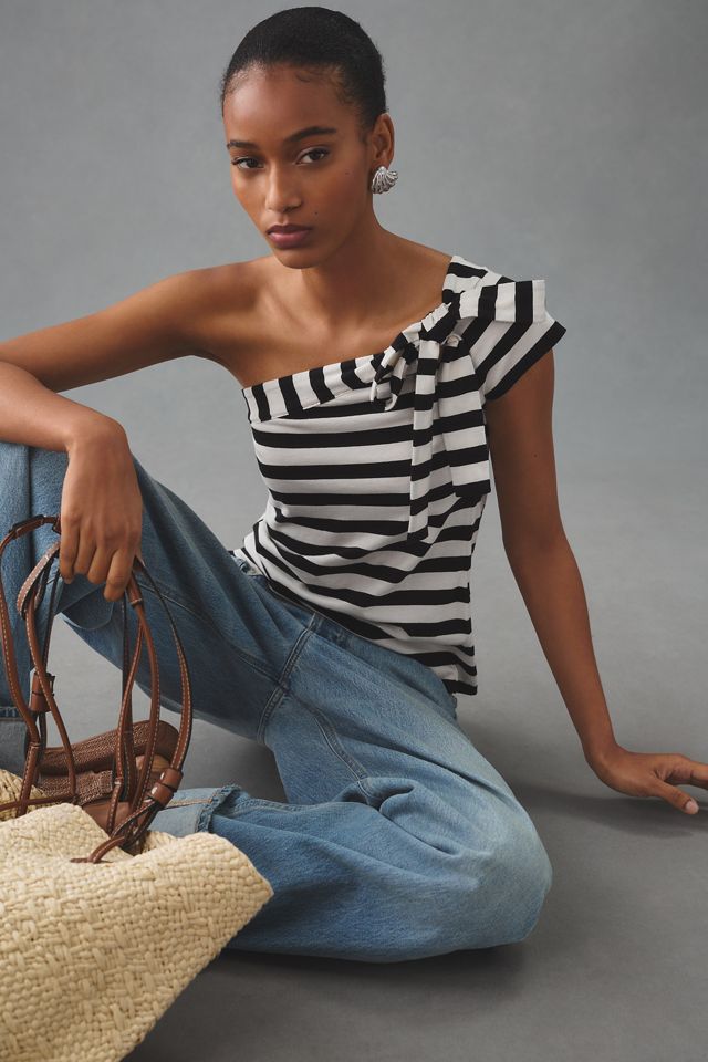 Maeve One-Shoulder Bow Top | Anthropologie