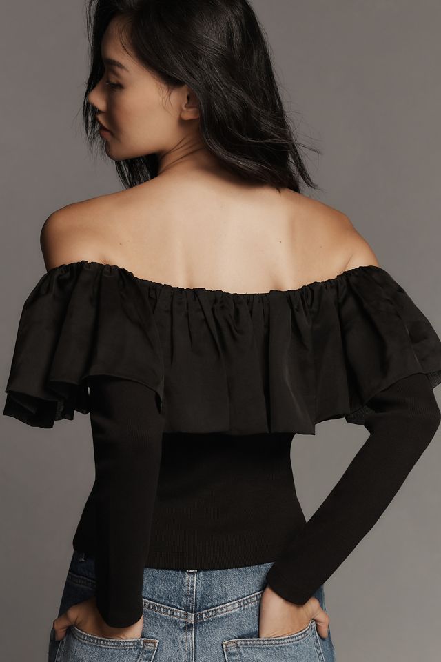 By Anthropologie Off-The-Shoulder Organza Ruffle Top #2