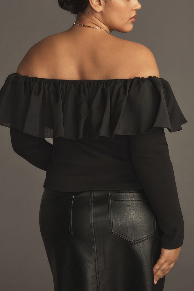 By Anthropologie Off-The-Shoulder Organza Ruffle Top #5