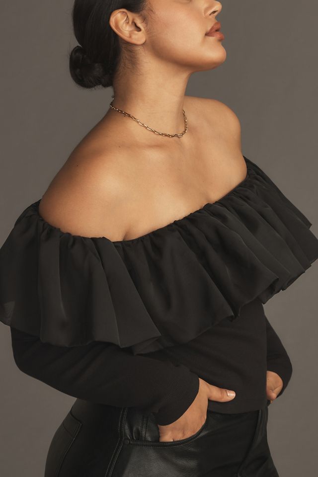 By Anthropologie Off-The-Shoulder Organza Ruffle Top #7