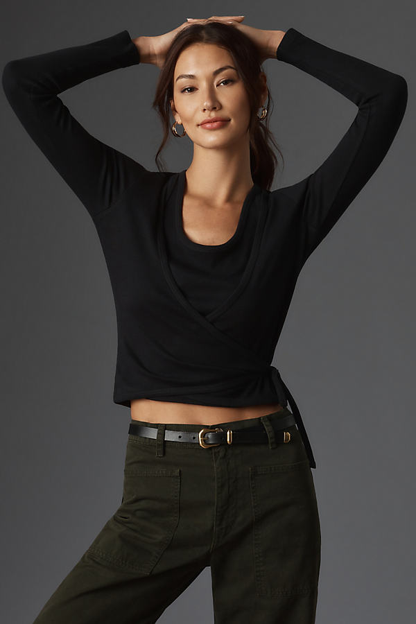 Maeve All-in-one Sporty Layered Top In Black