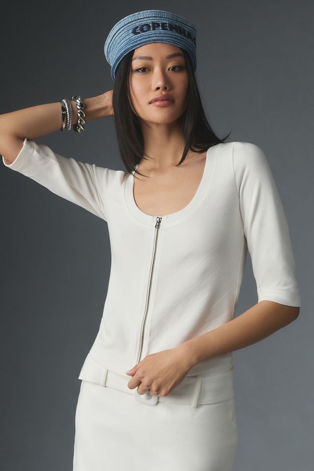 Maeve Front-Zip Scoop-Neck Top #2