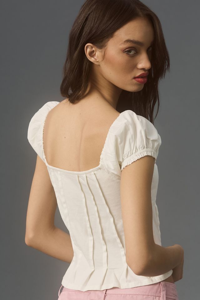 By Anthropologie Puffed Cap-Sleeve Corset Top