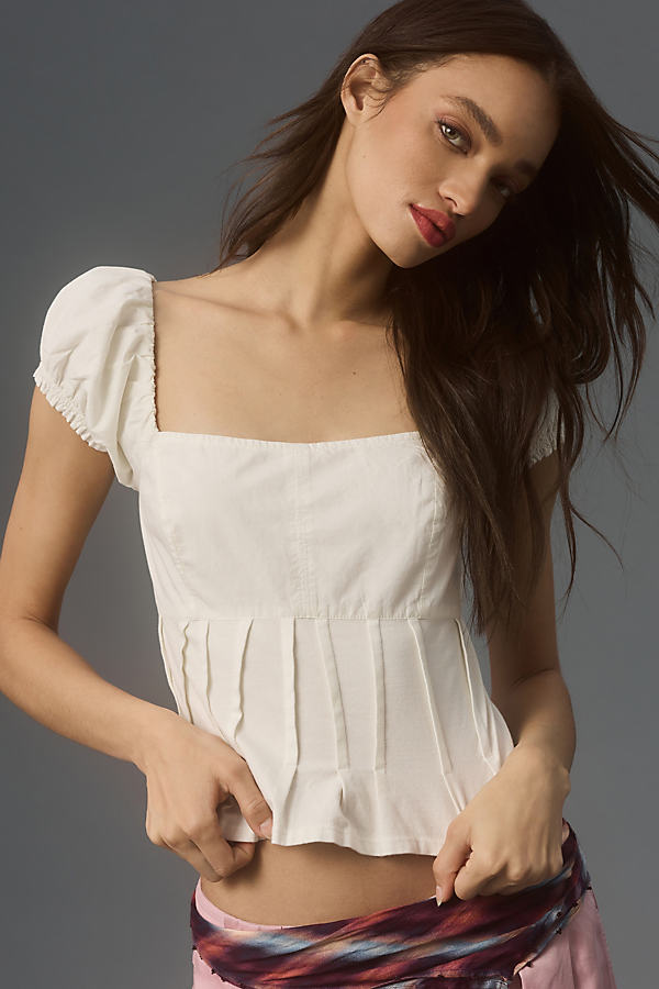 By Anthropologie Puffed Cap-Sleeve Corset Top
