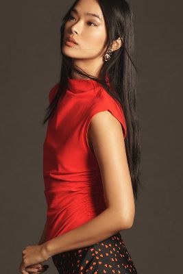 Maeve Mock-neck Muscle Tank Top In Red