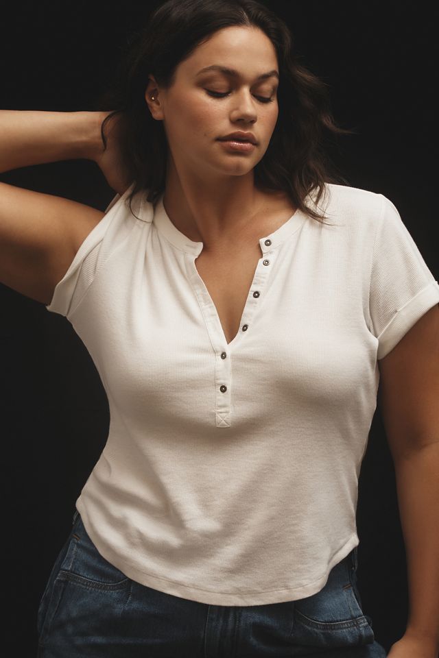 The Andie Ribbed Henley Top by Pilcro: Short-Sleeve Edition #11
