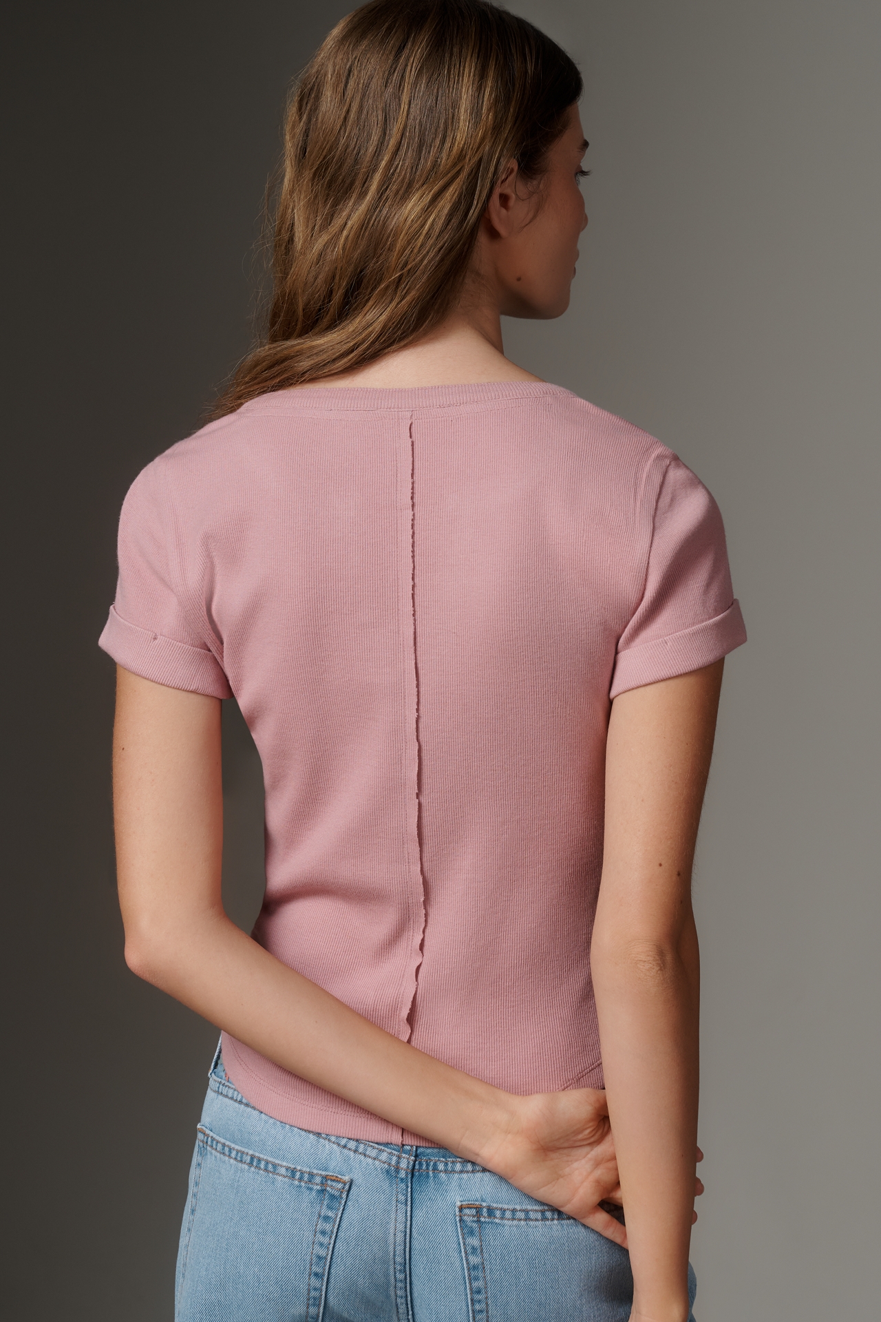 The Andie Ribbed Henley Top by Pilcro: Short-Sleeve Edition