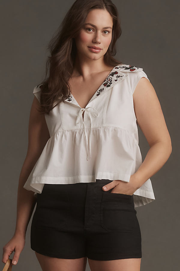 Maeve Cap-Sleeve Tie-Front Babydoll Blouse